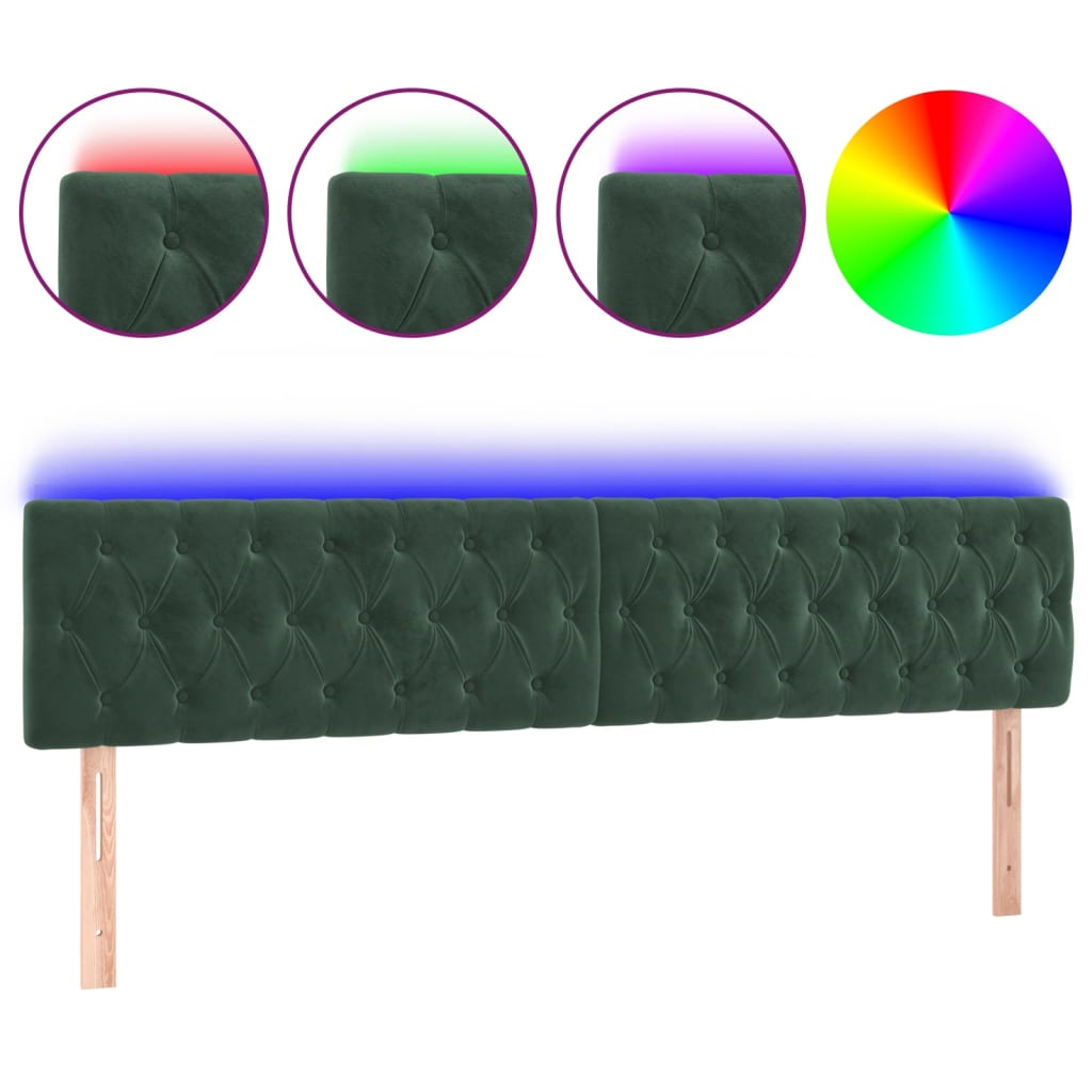 Κεφαλάρι Κρεβατιού LED Σκούρο Πράσινο 180x7x78/88 εκ. Βελούδινο - Pakobazaar