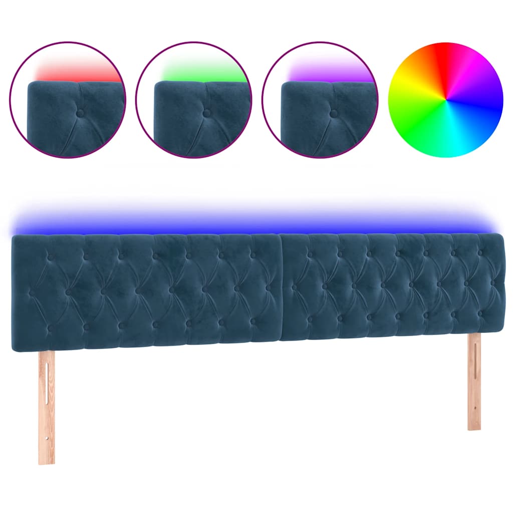 Κεφαλάρι Κρεβατιού LED Σκούρο Μπλε 180x7x78/88 εκ. Βελούδινο