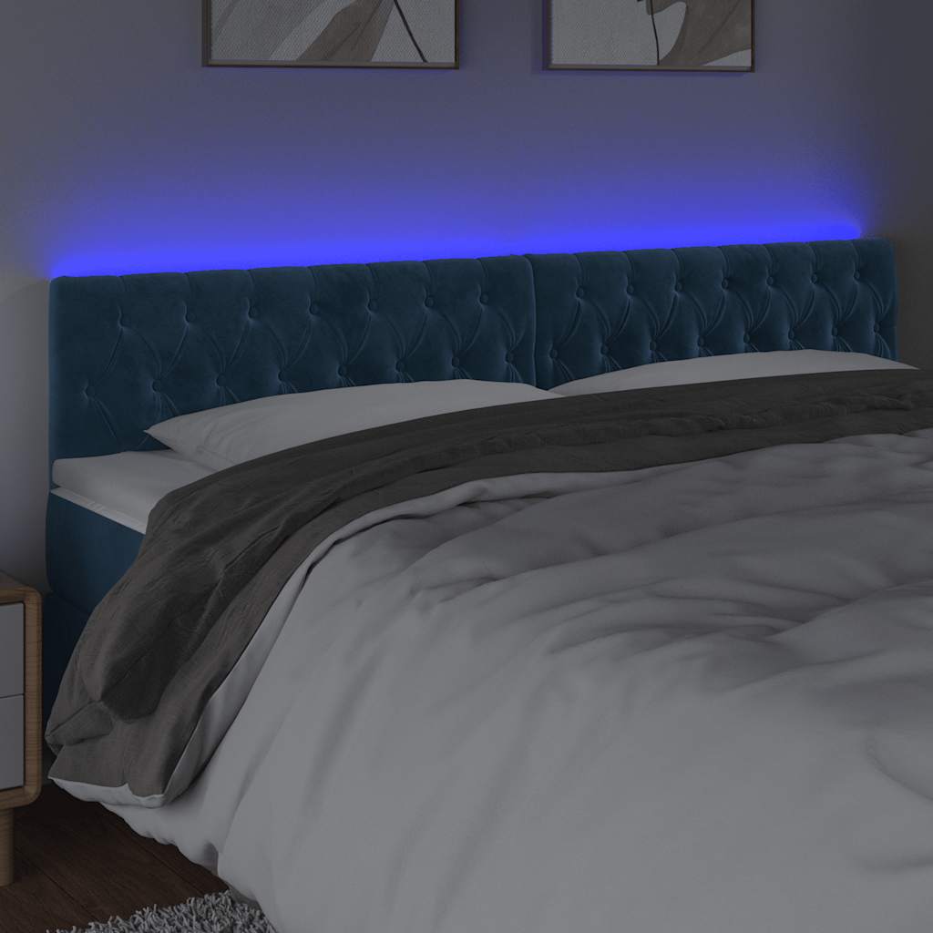 Κεφαλάρι Κρεβατιού LED Σκούρο Μπλε 180x7x78/88 εκ. Βελούδινο