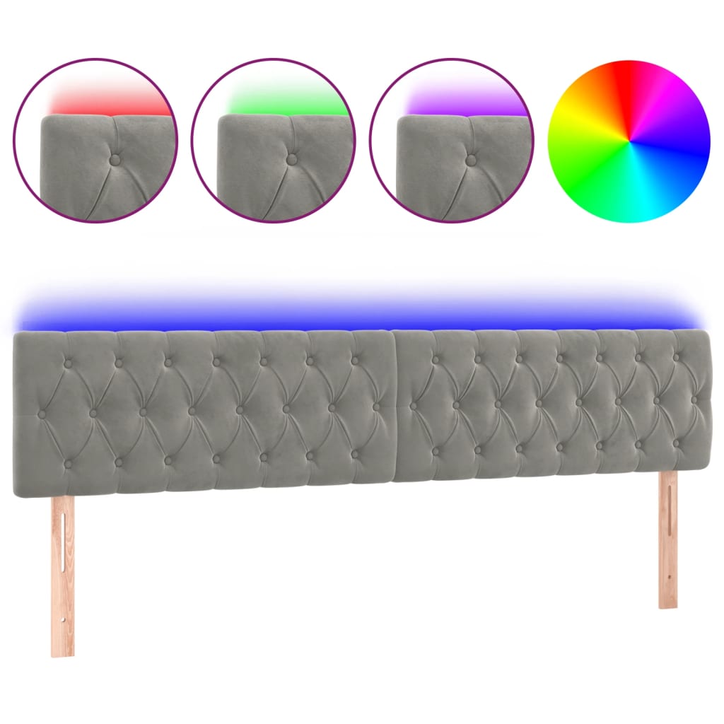Κεφαλάρι Κρεβατιού LED Ανοιχτό Γκρι 200x7x78/88 εκ. Βελούδινο