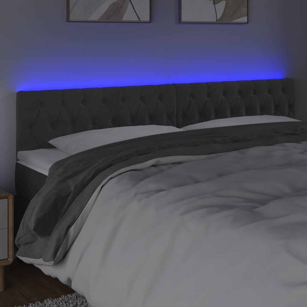 Κεφαλάρι Κρεβατιού LED Σκούρο Γκρι 200x7x78/88 εκ. Βελούδινο - Pakobazaar
