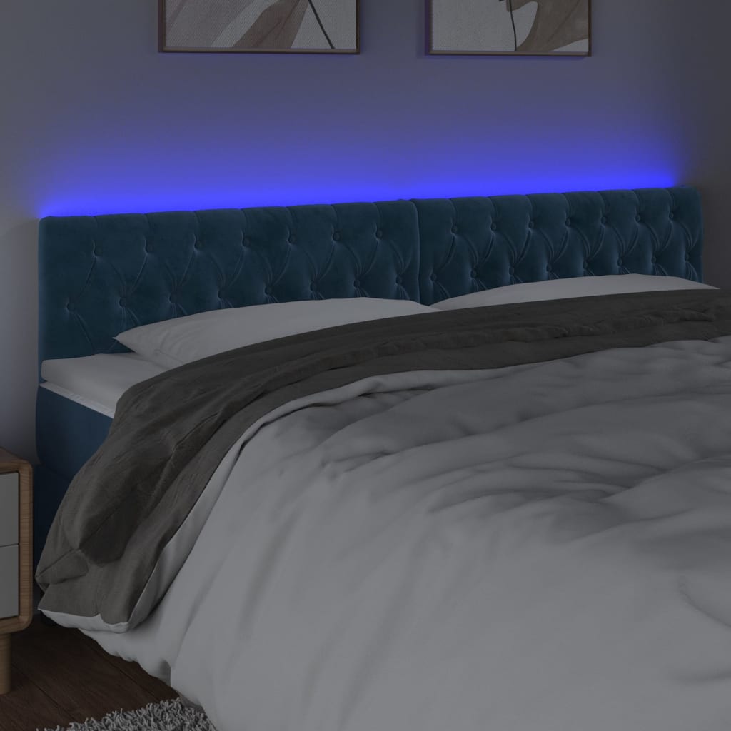 Κεφαλάρι Κρεβατιού LED Σκούρο Μπλε 200x7x78/88 εκ. Βελούδινο