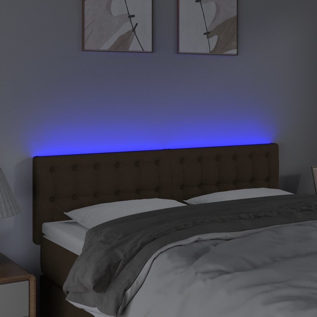 Κεφαλάρι Κρεβατιού LED Σκούρο Καφέ 144x5x78/88 εκ. Υφασμάτινο