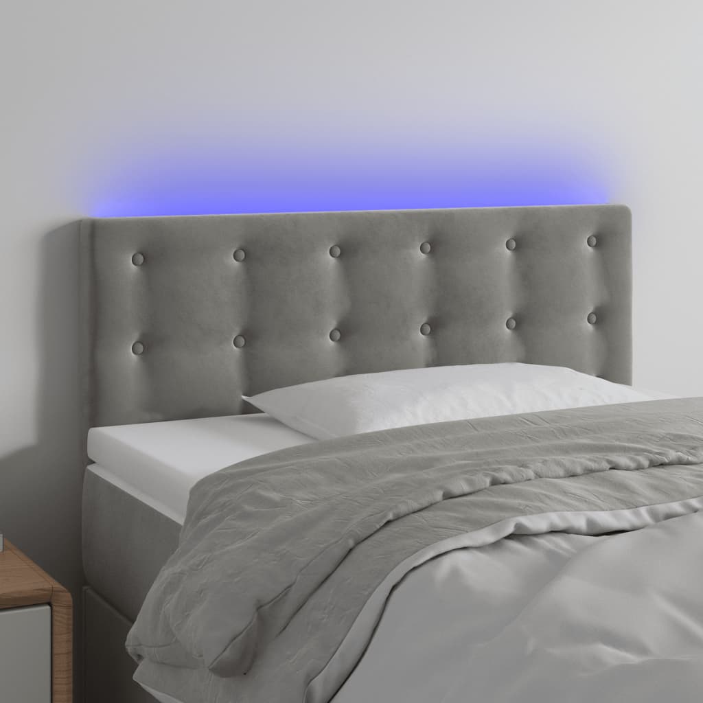 Κεφαλάρι Κρεβατιού LED Ανοιχτό Γκρι 100x5x78/88 εκ. Βελούδινο