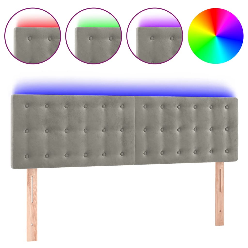 Κεφαλάρι Κρεβατιού LED Ανοιχτό Γκρι 144x5x78/88 εκ. Βελούδινο - Pakobazaar