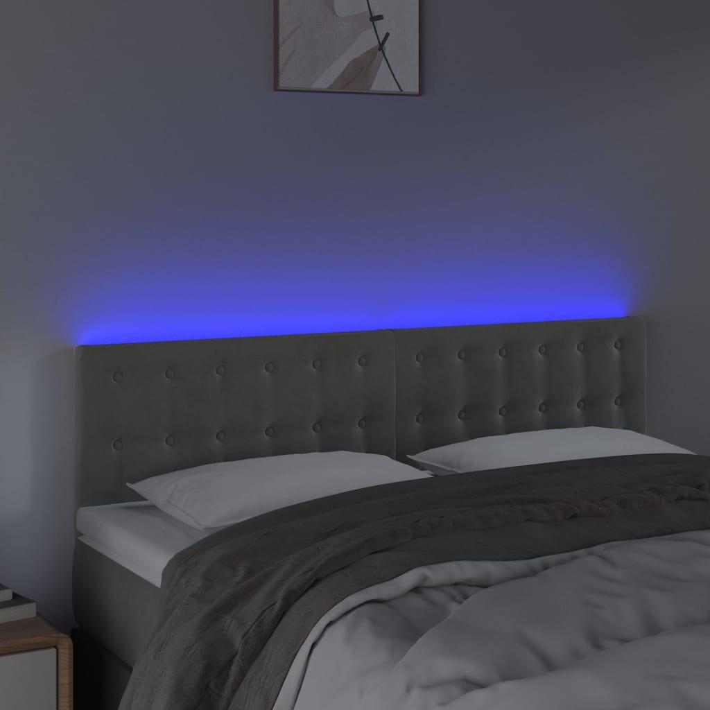Κεφαλάρι Κρεβατιού LED Ανοιχτό Γκρι 144x5x78/88 εκ. Βελούδινο - Pakobazaar