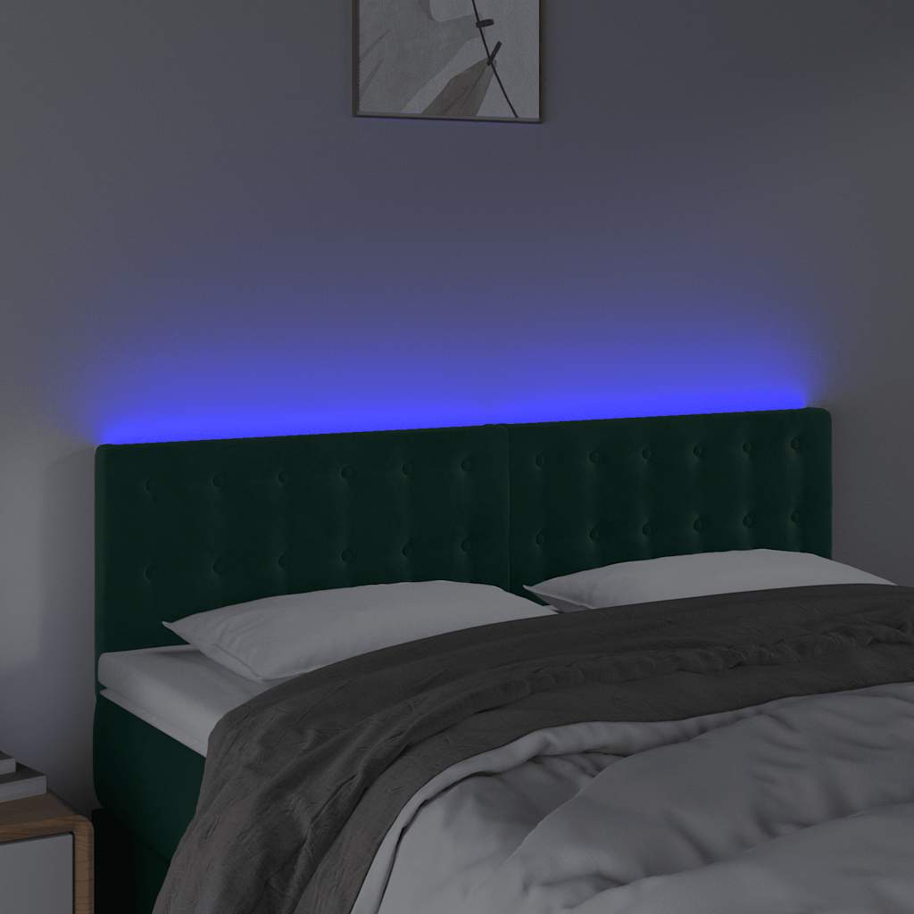 Κεφαλάρι Κρεβατιού LED Σκούρο Πράσινο 144x5x78/88 εκ. Βελούδινο