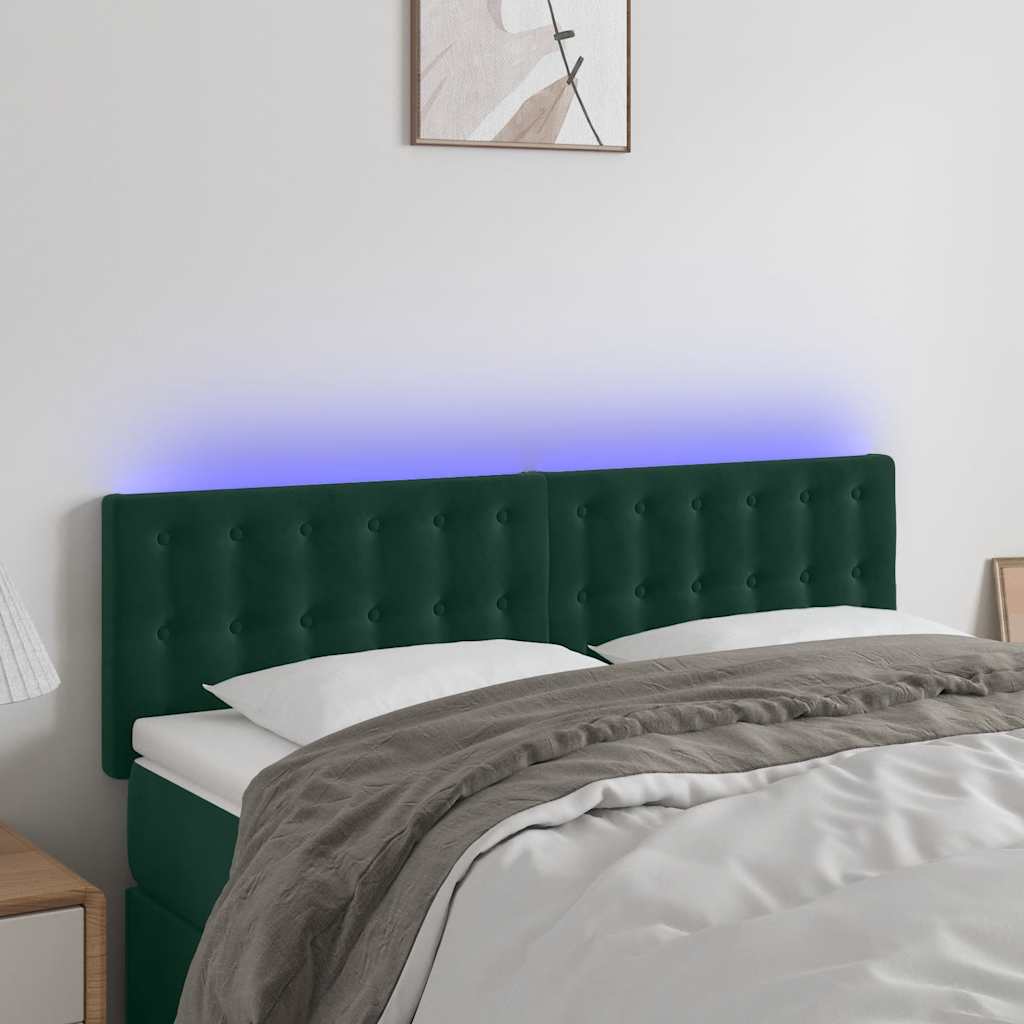 Κεφαλάρι Κρεβατιού LED Σκούρο Πράσινο 144x5x78/88 εκ. Βελούδινο