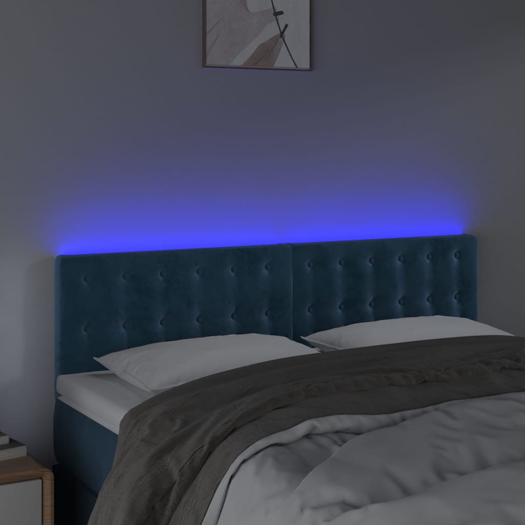 Κεφαλάρι Κρεβατιού LED Σκούρο Μπλε 144x5x78/88 εκ. Βελούδινο - Pakobazaar