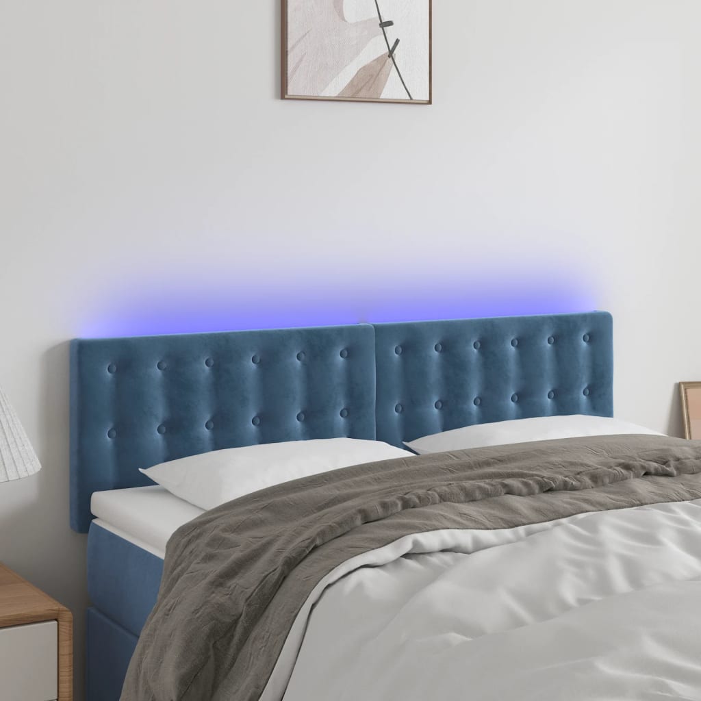 Κεφαλάρι Κρεβατιού LED Σκούρο Μπλε 144x5x78/88 εκ. Βελούδινο - Pakobazaar