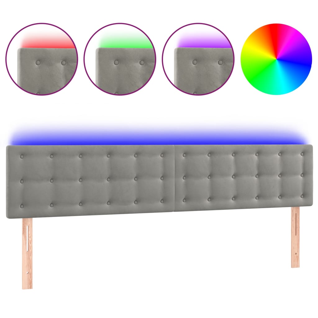Κεφαλάρι Κρεβατιού LED Ανοιχτό Γκρι 160x5x78/88 εκ. Βελούδινο
