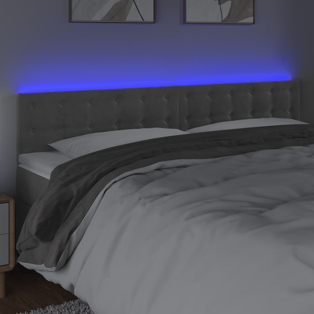Κεφαλάρι Κρεβατιού LED Ανοιχτό Γκρι 160x5x78/88 εκ. Βελούδινο