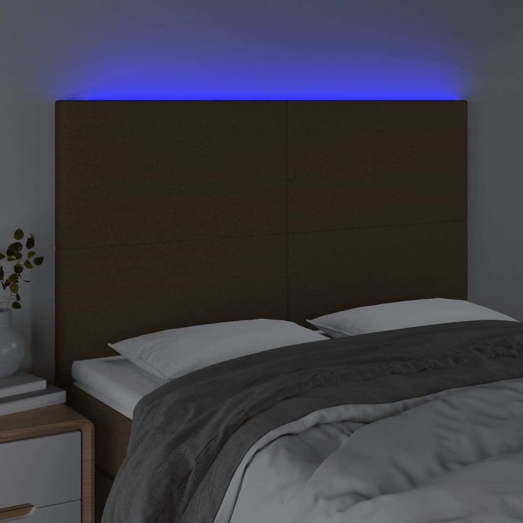 Κεφαλάρι Κρεβατιού LED Σκούρο Καφέ 144x5x118/128εκ. Υφασμάτινο - Pakobazaar