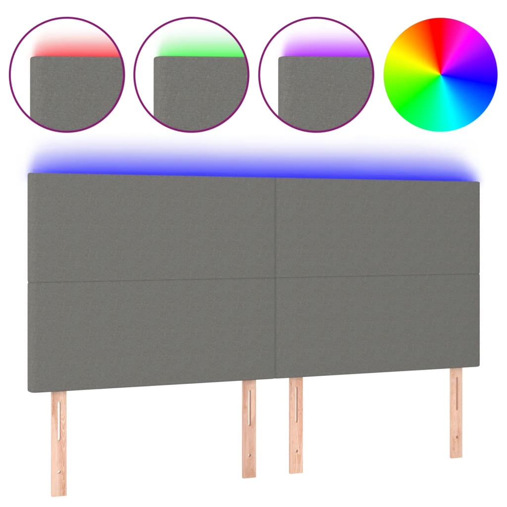 Κεφαλάρι Κρεβατιού LED Σκούρο Γκρι 200x5x118/128εκ. Υφασμάτινο