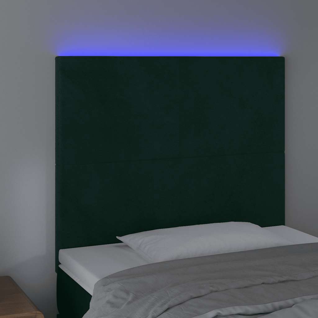Κεφαλάρι Κρεβατιού LED Σκούρο Πράσινο 80x5x118/128εκ. Βελούδινο