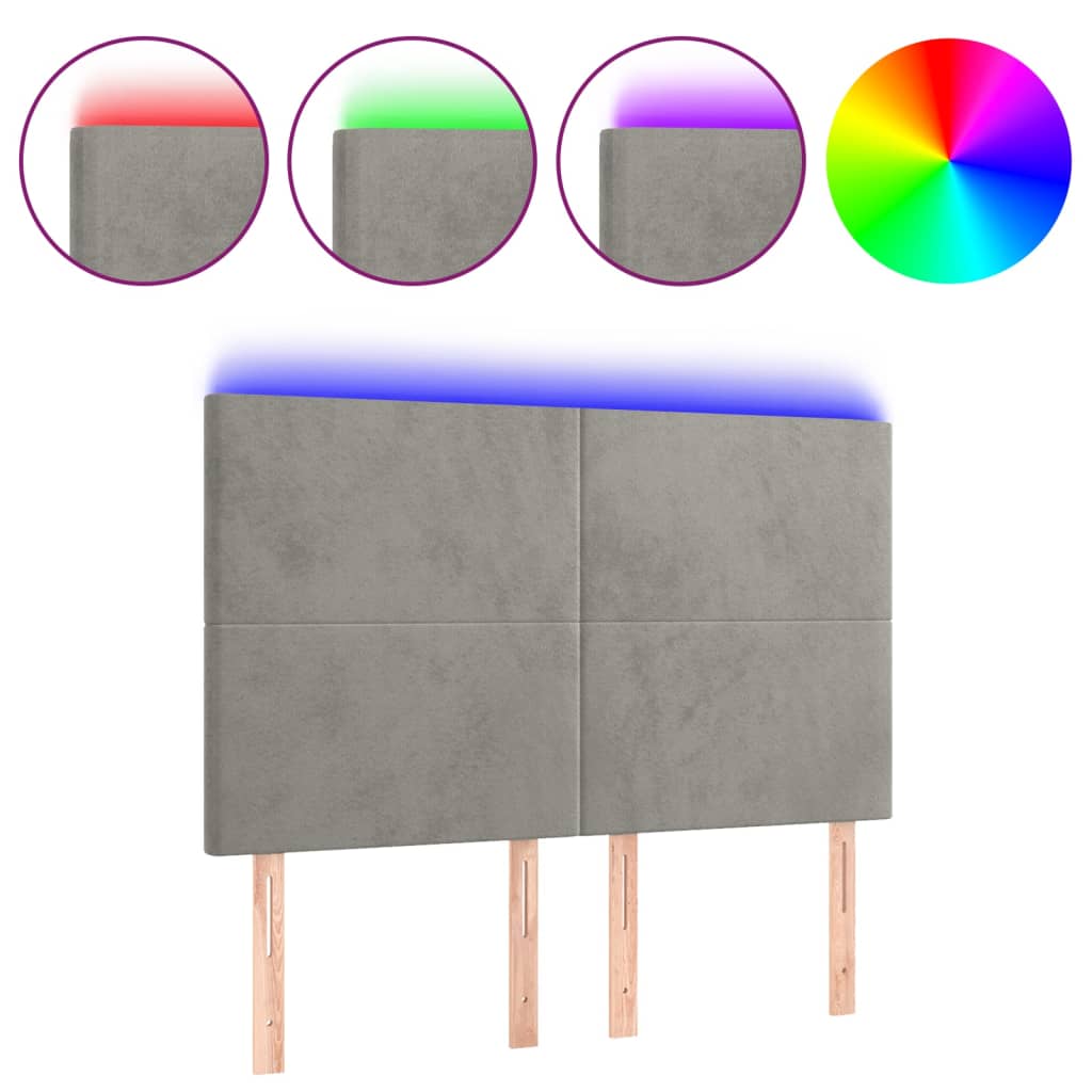Κεφαλάρι Κρεβατιού LED Ανοιχτό Γκρι 144x5x118/128 εκ. Βελούδινο