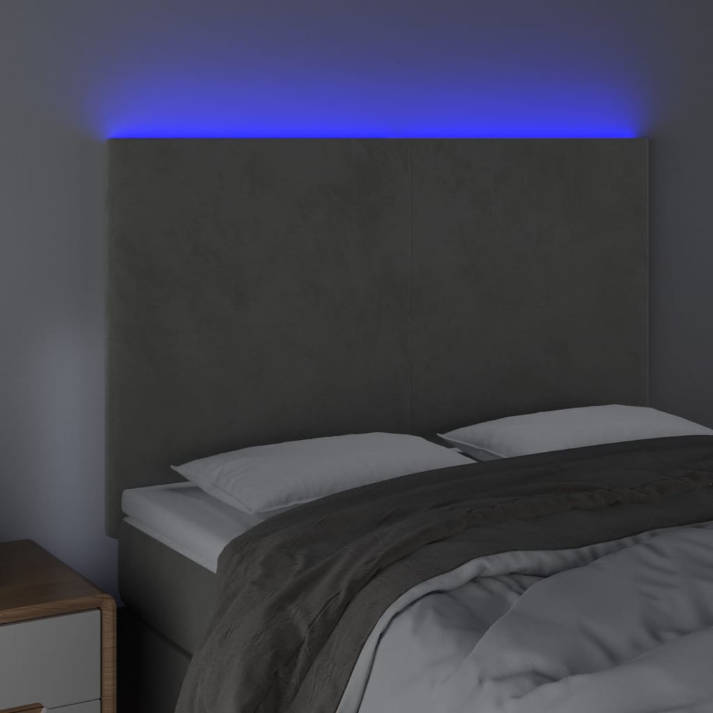 Κεφαλάρι Κρεβατιού LED Ανοιχτό Γκρι 144x5x118/128 εκ. Βελούδινο