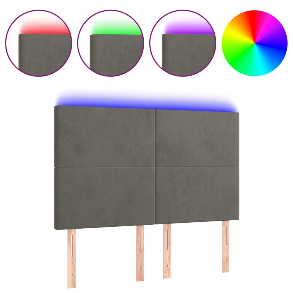 Κεφαλάρι Κρεβατιού LED Σκούρο Γκρι 144x5x118/128 εκ. Βελούδινο - Pakobazaar