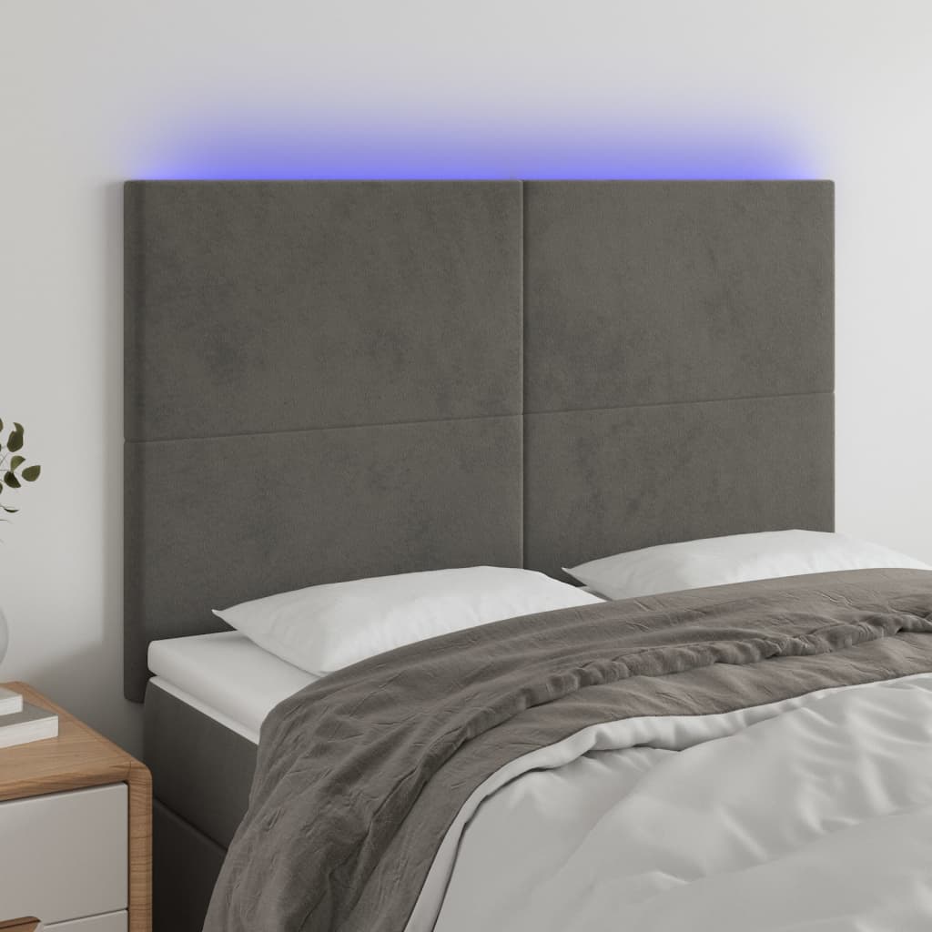 Κεφαλάρι Κρεβατιού LED Σκούρο Γκρι 144x5x118/128 εκ. Βελούδινο - Pakobazaar