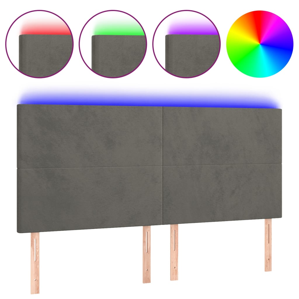 Κεφαλάρι Κρεβατιού LED Σκούρο Γκρι 160x5x118/128 εκ. Βελούδινο