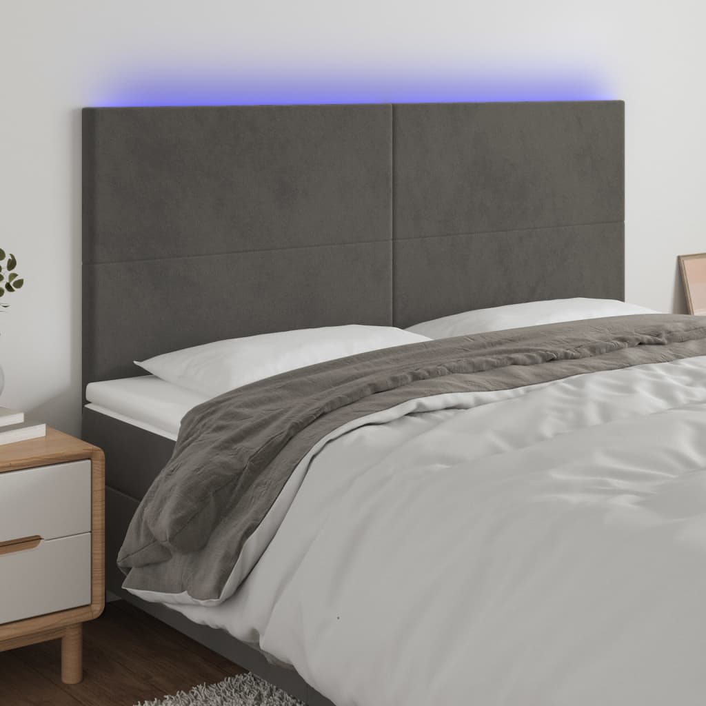 Κεφαλάρι Κρεβατιού LED Σκούρο Γκρι 160x5x118/128 εκ. Βελούδινο