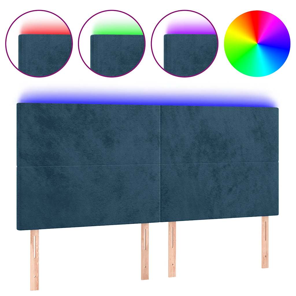 Κεφαλάρι Κρεβατιού LED Σκούρο Μπλε 160x5x118/128 εκ. Βελούδινο