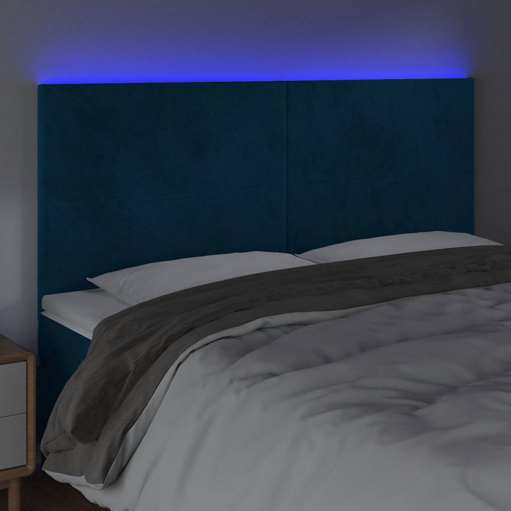 Κεφαλάρι Κρεβατιού LED Σκούρο Μπλε 160x5x118/128 εκ. Βελούδινο