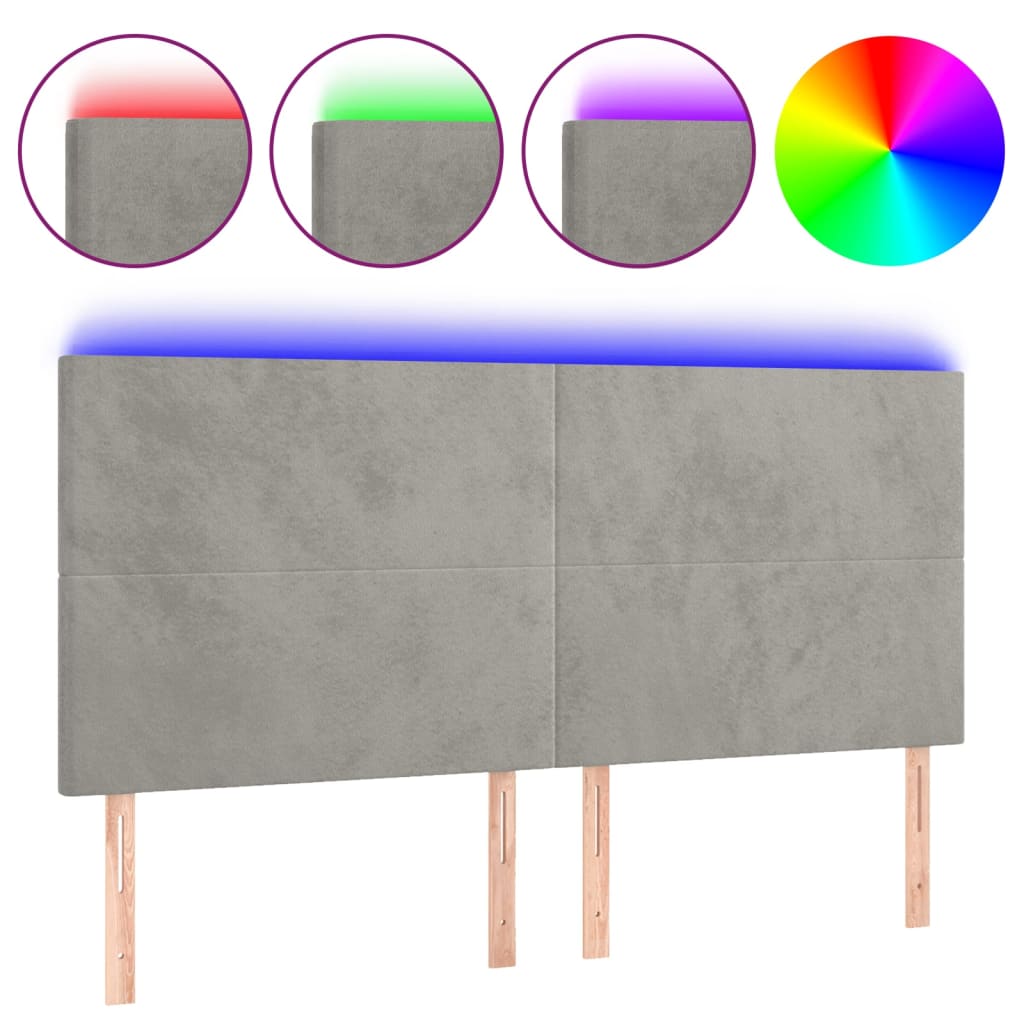 Κεφαλάρι Κρεβατιού LED Ανοιχτό Γκρι 180x5x118/128 εκ. Βελούδινο - Pakobazaar