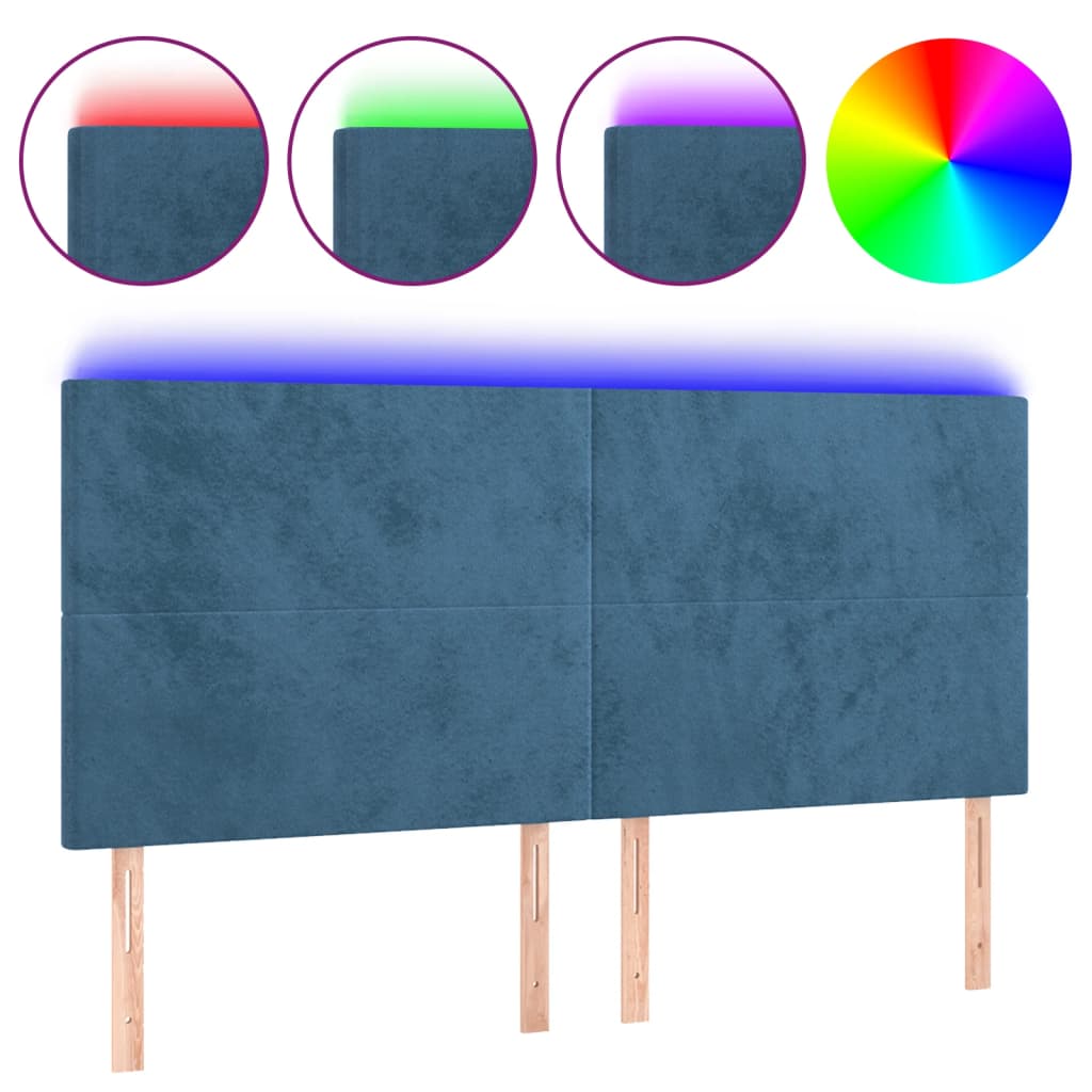 Κεφαλάρι Κρεβατιού LED Σκούρο Μπλε 180x5x118/128 εκ. Βελούδινο