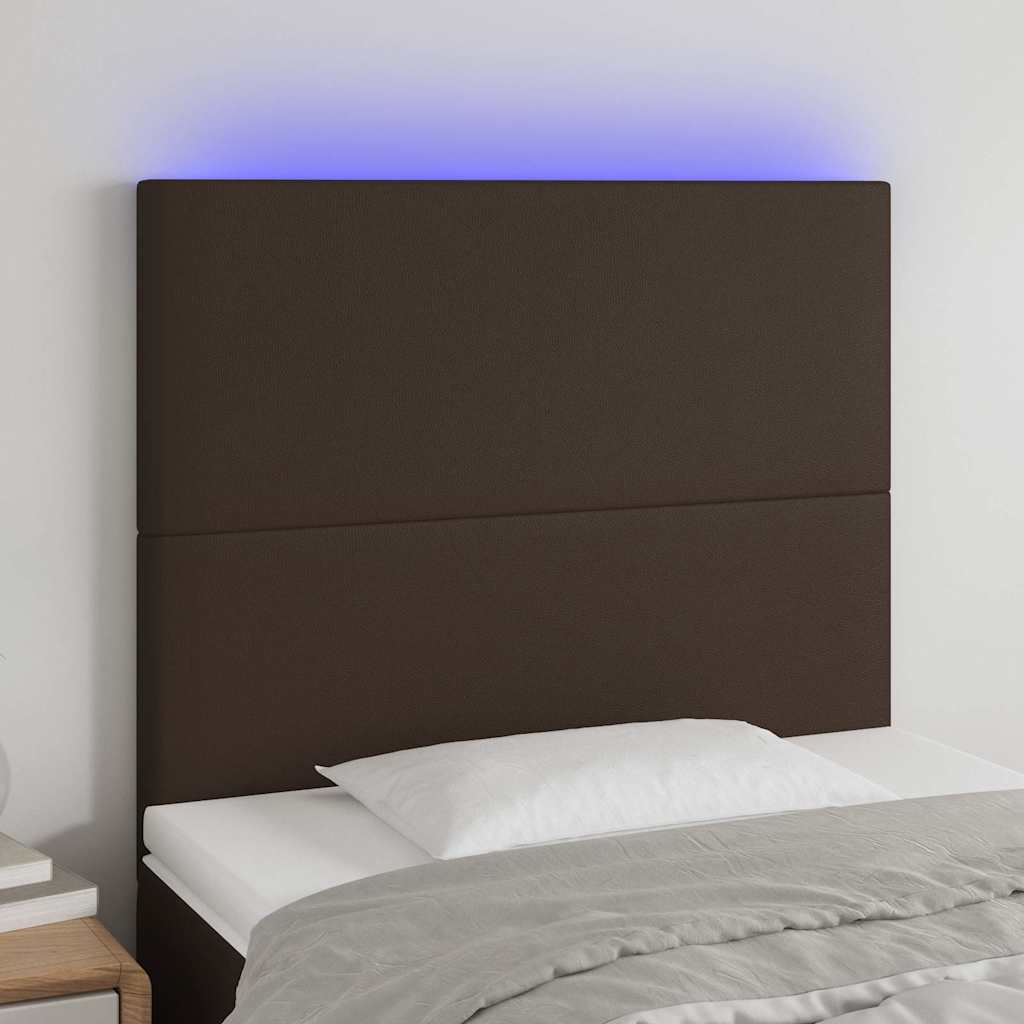 Κεφαλάρι Κρεβατιού LED Καφέ 90x5x118/128 εκ. Συνθετ. Δέρμα - Pakobazaar