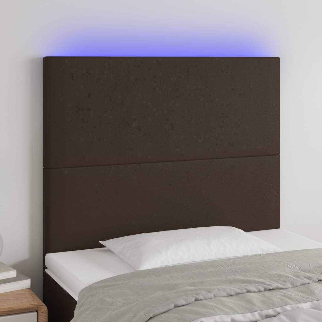 Κεφαλάρι Κρεβατιού LED Καφέ 100x5x118/128 εκ. Συνθετ. Δέρμα