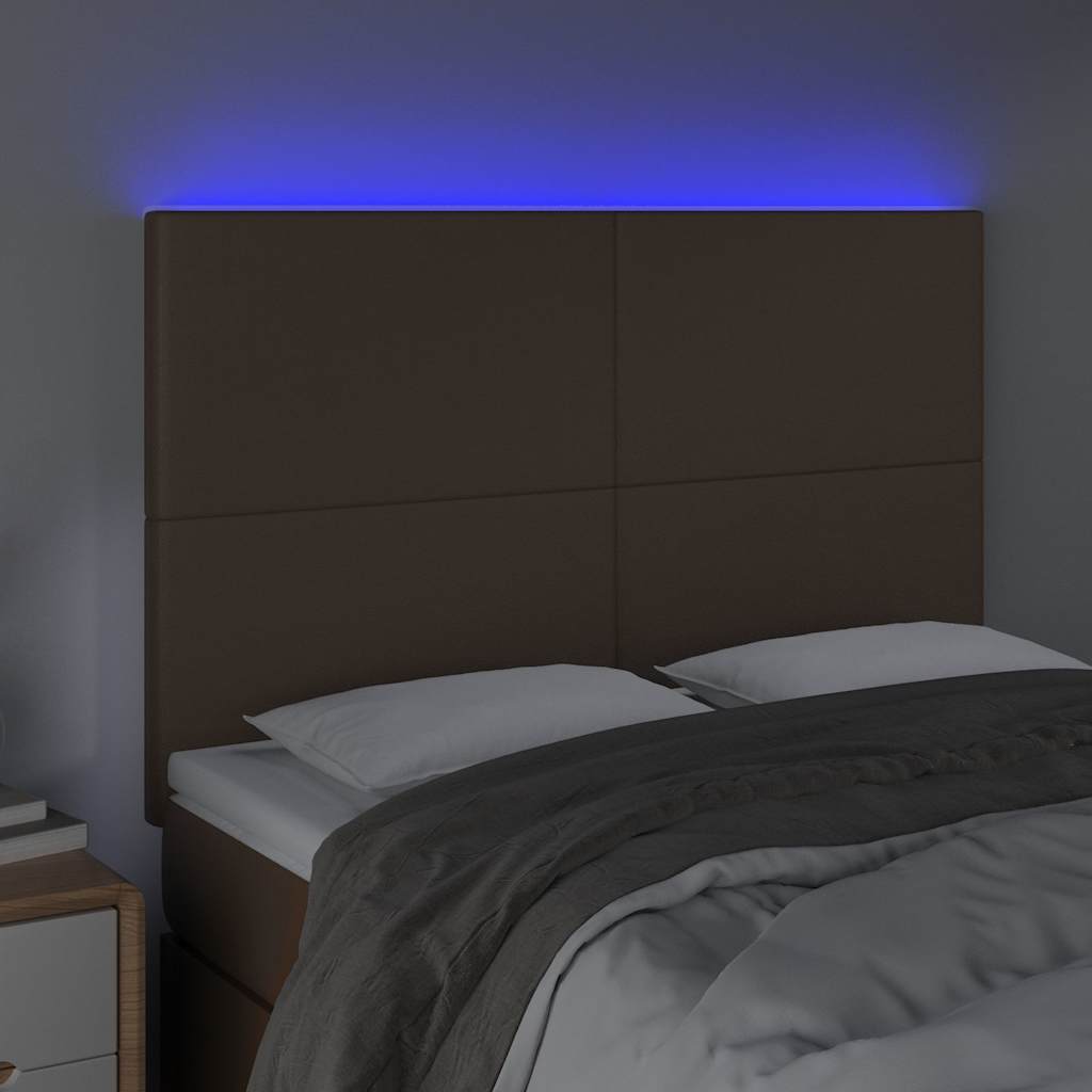 Κεφαλάρι Κρεβατιού LED Καφέ 144x5x118/128 εκ. Συνθετ. Δέρμα