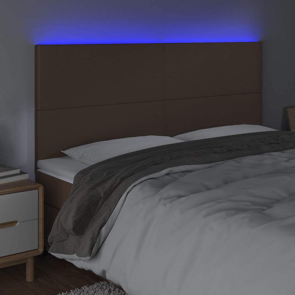 Κεφαλάρι Κρεβατιού LED Καφέ 160x5x118/128 εκ. Συνθετ. Δέρμα