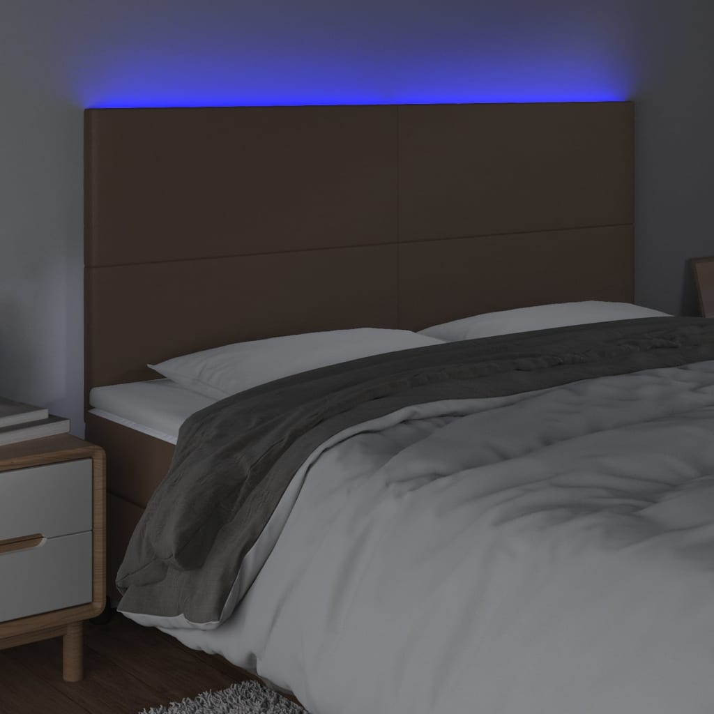 Κεφαλάρι Κρεβατιού LED Καφέ 180x5x118/128 εκ. Συνθετ. Δέρμα