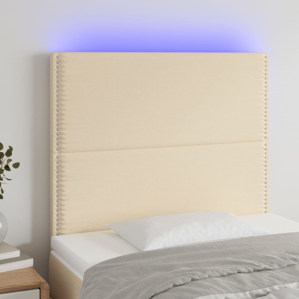 Κεφαλάρι Κρεβατιού LED Κρεμ 90x5x118/128εκ. Υφασμάτινο
