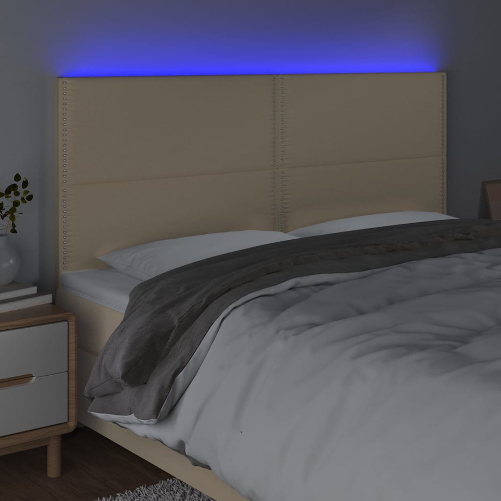 Κεφαλάρι Κρεβατιού LED Κρεμ 180x5x118/128 εκ. Υφασμάτινο