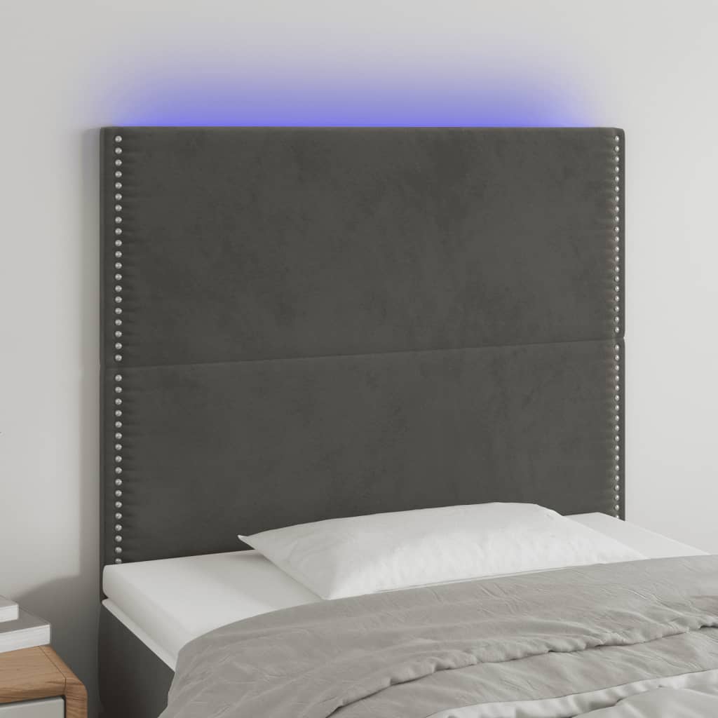 Κεφαλάρι Κρεβατιού LED Σκούρο Γκρι 80x5x118/128 εκ. Βελούδινο