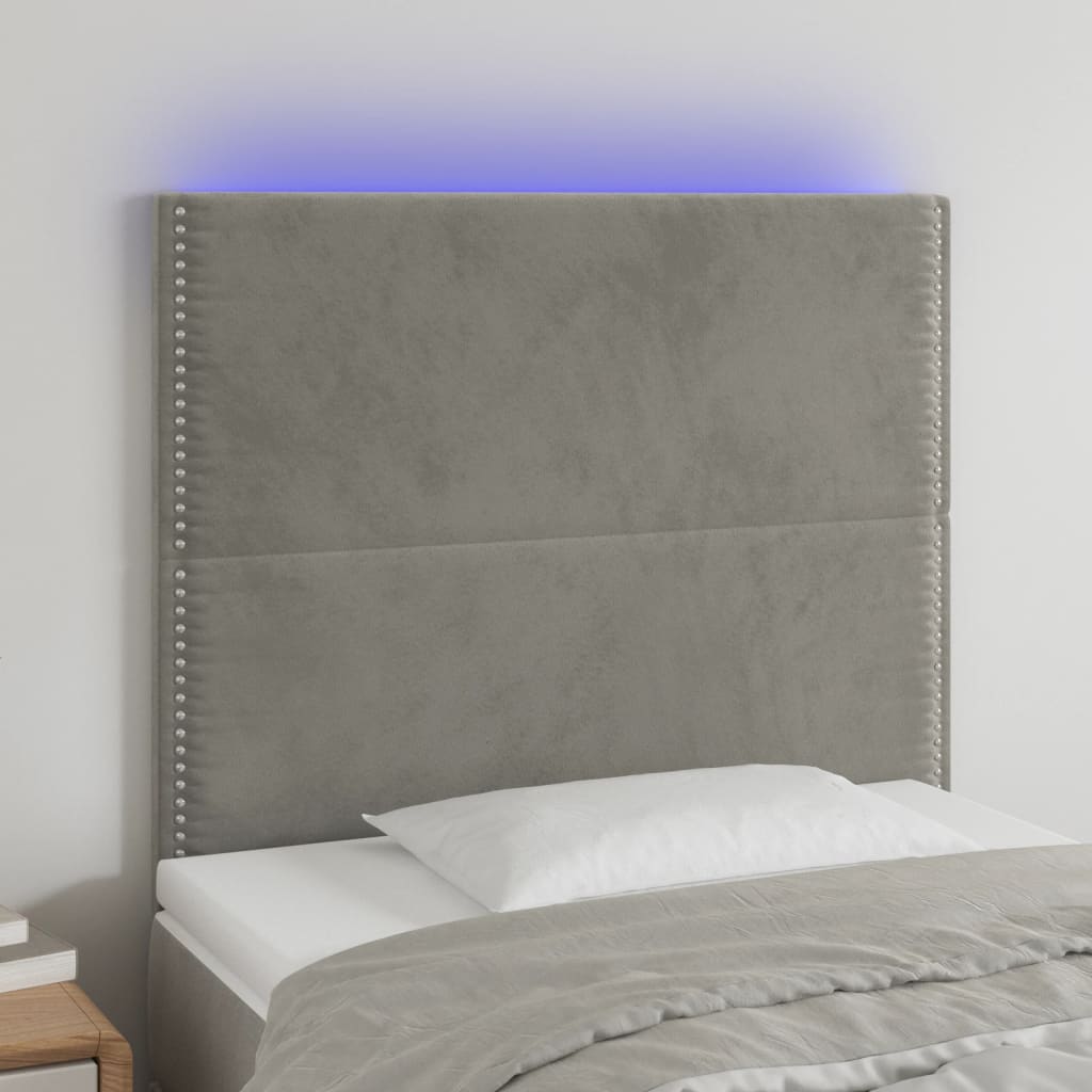 Κεφαλάρι Κρεβατιού LED Ανοιχτό Γκρι 90x5x118/128 εκ. Βελούδινο - Pakobazaar