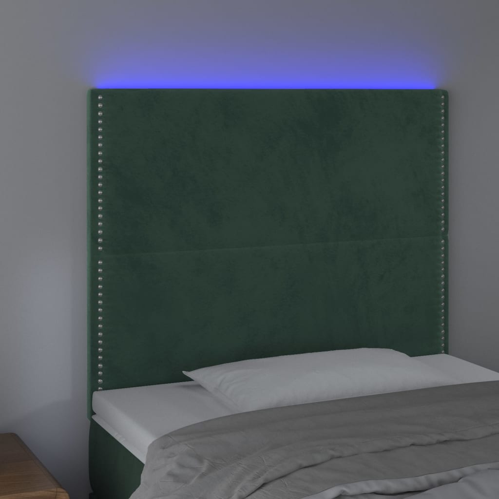 Κεφαλάρι Κρεβατιού LED Σκούρο Πράσινο 90x5x118/128εκ. Βελούδινο