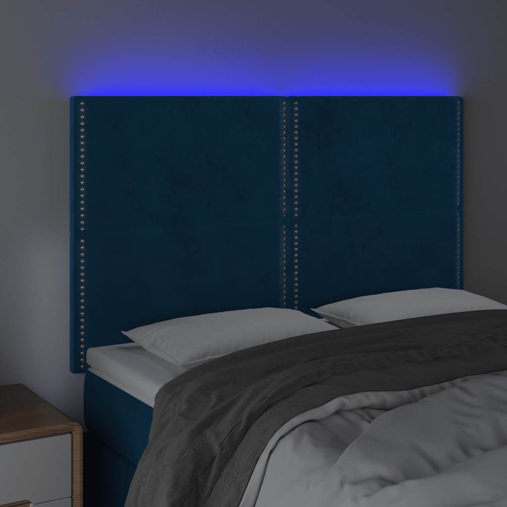 Κεφαλάρι Κρεβατιού LED Σκούρο Μπλε 144x5x118/128 εκ. Βελούδινο