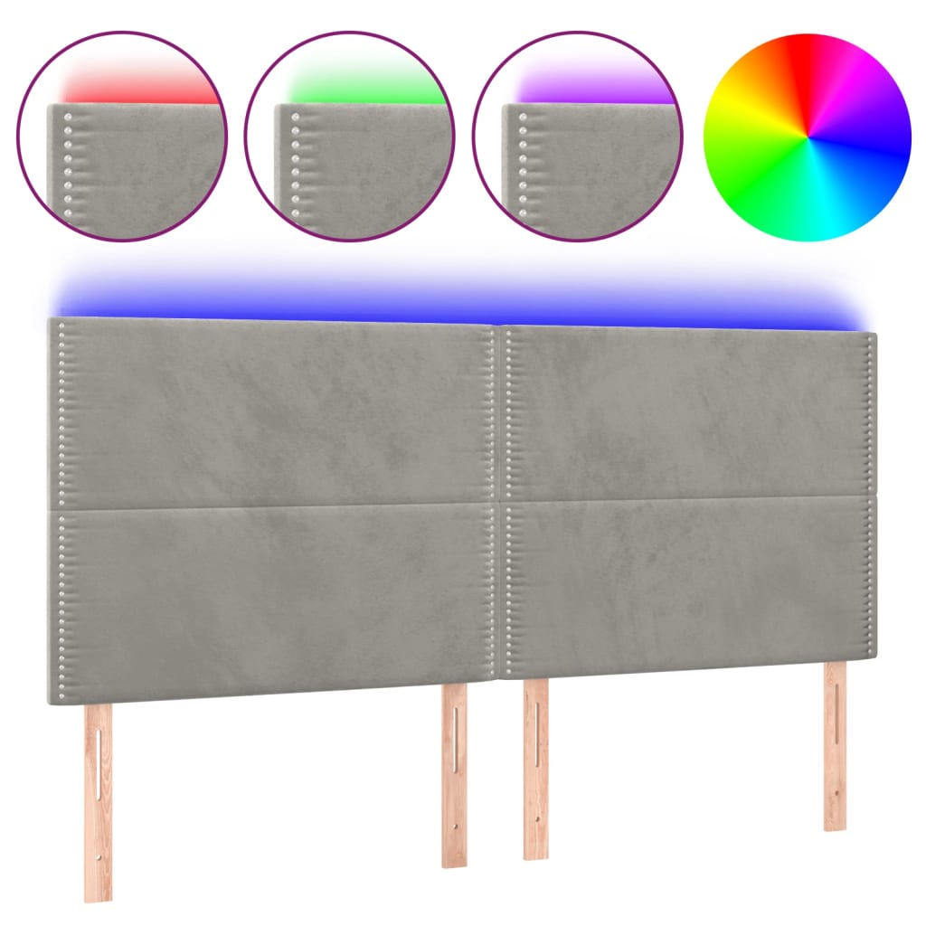 Κεφαλάρι Κρεβατιού LED Ανοιχτό Γκρι 160x5x118/128 εκ. Βελούδινο