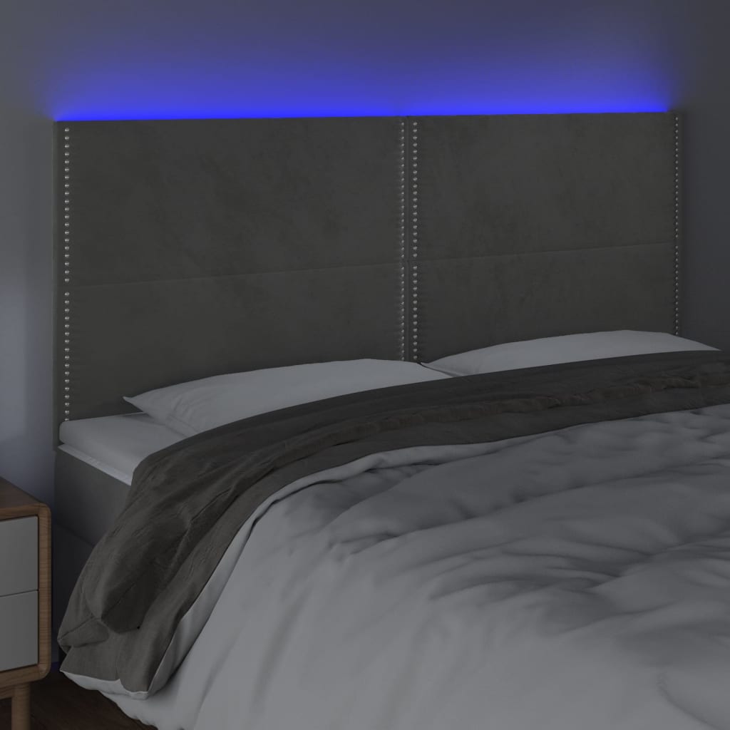 Κεφαλάρι Κρεβατιού LED Ανοιχτό Γκρι 160x5x118/128 εκ. Βελούδινο