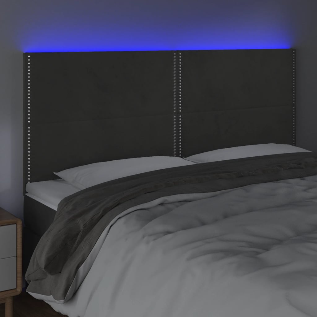 Κεφαλάρι Κρεβατιού LED Σκούρο Γκρι 160x5x118/128 εκ. Βελούδινο