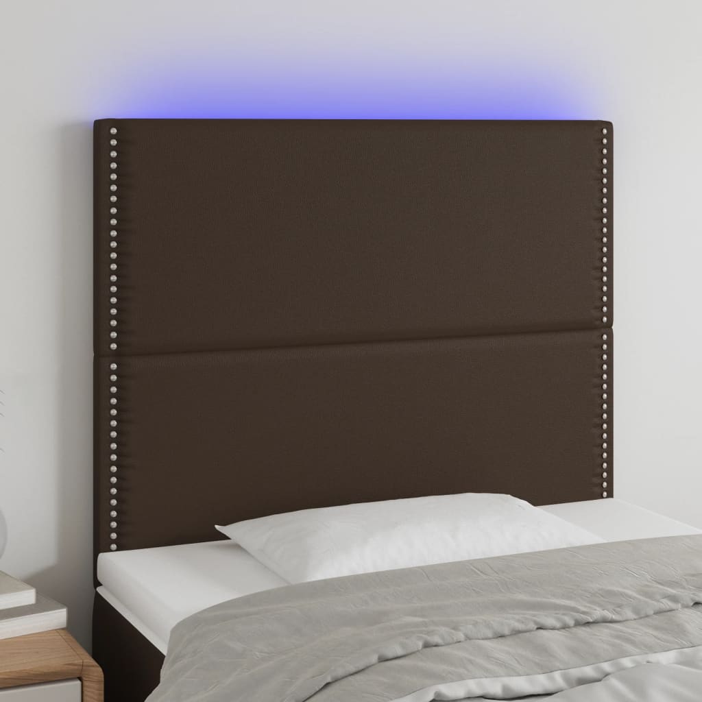 Κεφαλάρι Κρεβατιού LED Καφέ 100x5x118/128 εκ. Συνθετ. Δέρμα