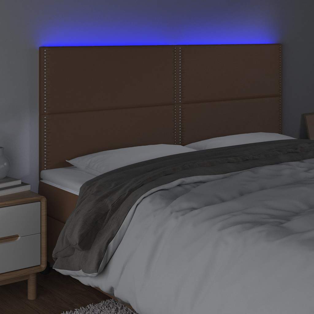 Κεφαλάρι Κρεβατιού LED Καφέ 160x5x118/128 εκ. Συνθετ. Δέρμα