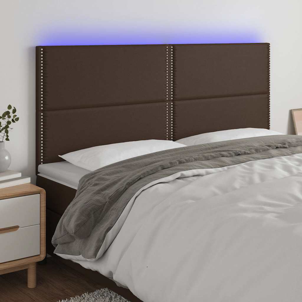 Κεφαλάρι Κρεβατιού LED Καφέ 160x5x118/128 εκ. Συνθετ. Δέρμα