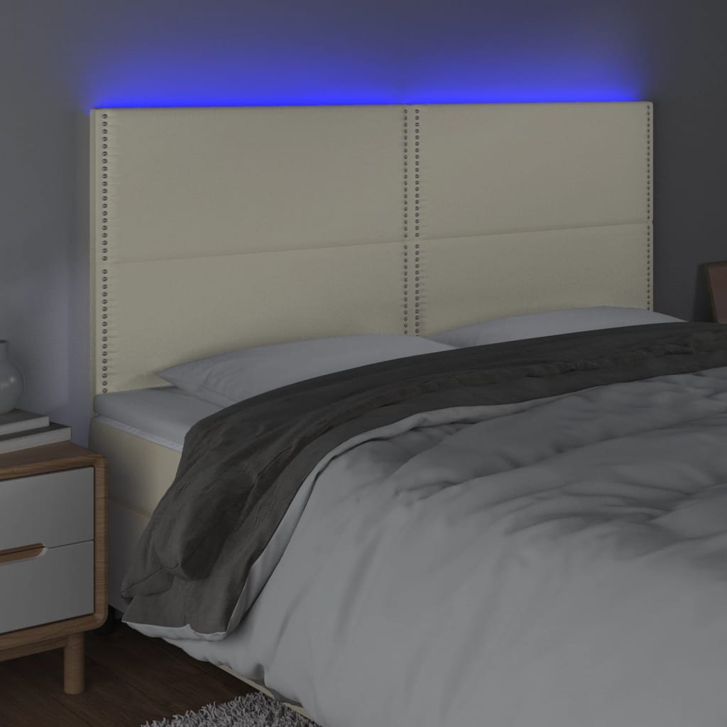 Κεφαλάρι Κρεβατιού LED Κρεμ 200x5x118/128 εκ. Συνθετ. Δέρμα - Pakobazaar