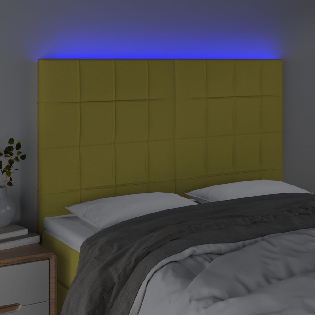 Κεφαλάρι Κρεβατιού LED Πράσινο 144x5x118/128 εκ. Υφασμάτινο
