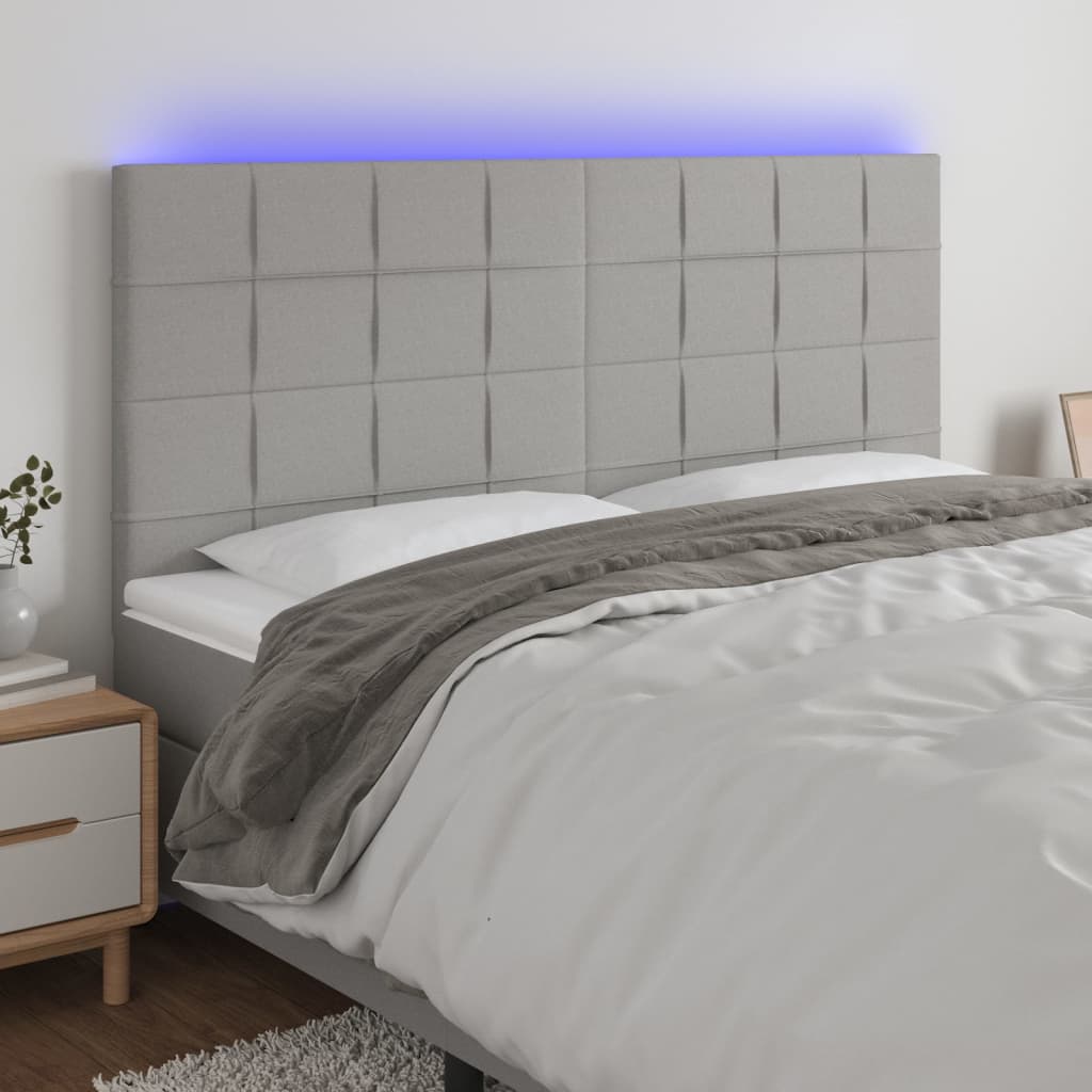 Κεφαλάρι Κρεβατιού LED Ανοιχτό Γκρι 160x5x118/128εκ. Υφασμάτινο
