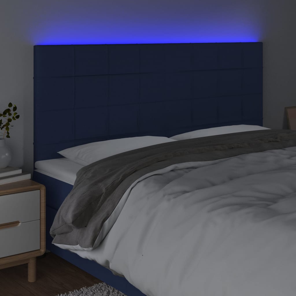 Κεφαλάρι Κρεβατιού LED Μπλε 180x5x118/128 εκ. Υφασμάτινο